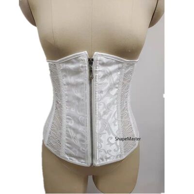 Women Mesh Underbust Bustiers Corset Lace Up Front Zipper Wa