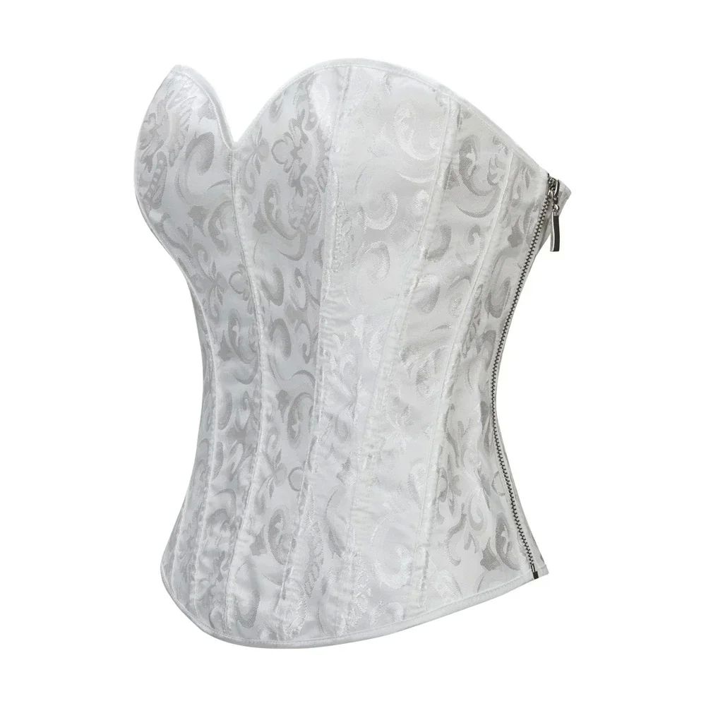 Women's WHITE Corset Top Gothic Vintage Flower Print Corsele