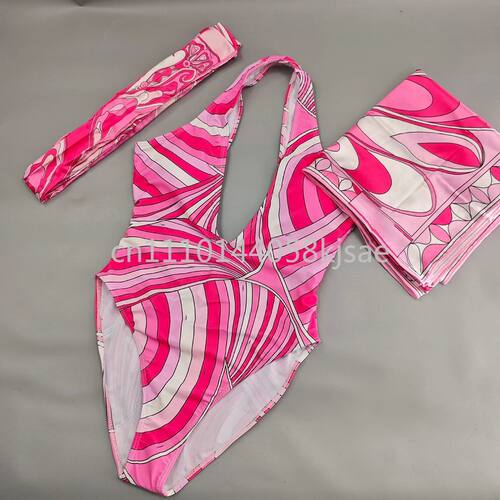 Luxury Design Women's Pink Scarf Swimsuits with Letter Signa