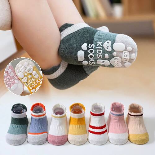 5 Pairs/lot Anti-slip Non Skid Ankle Baby Socks With Rubber