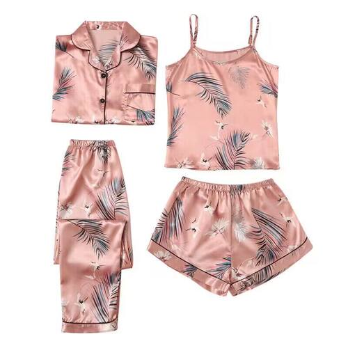 Women's Suspender Home Suit Pajamas Thin Four-piece Set All