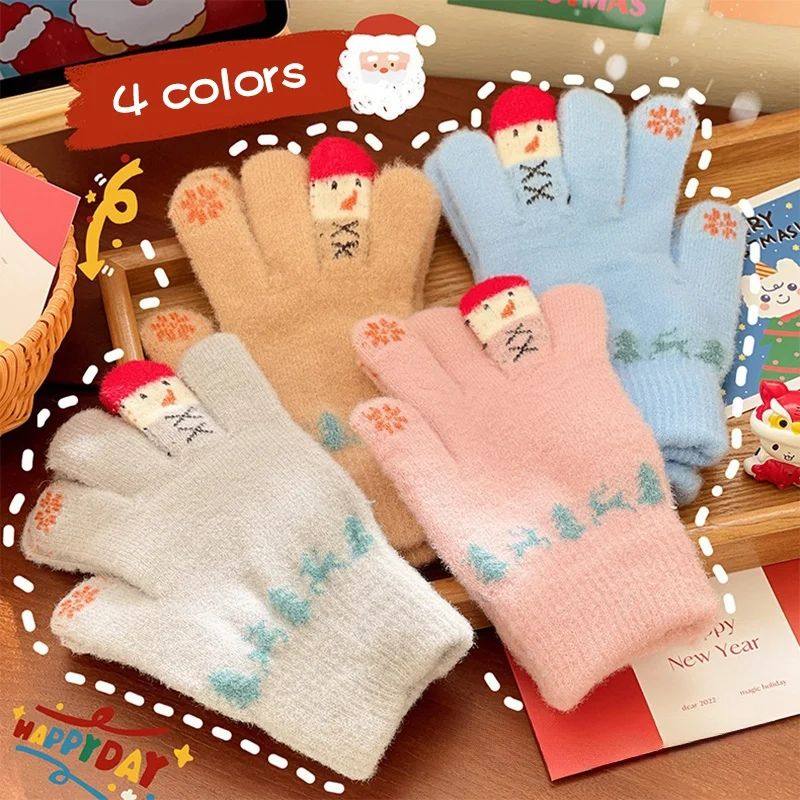 Cartoon Snowman Gloves Winter Warm Knitted Student Gloves Wo