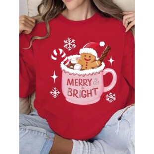 Christmas Gingerbread Printed Hoodie Autumn and Winter Women