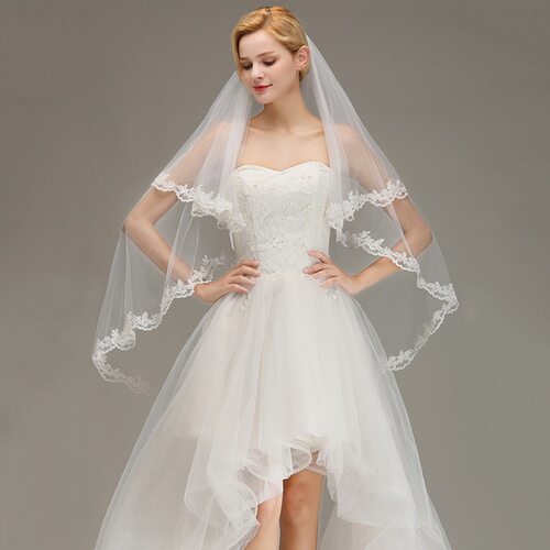 Simple Wedding Dress Veil White Short Lace Veil Ivory Bridal