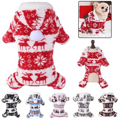 Winter Dog Christmas Jumpsuit Clothes Warm Plush Pet Pajamas