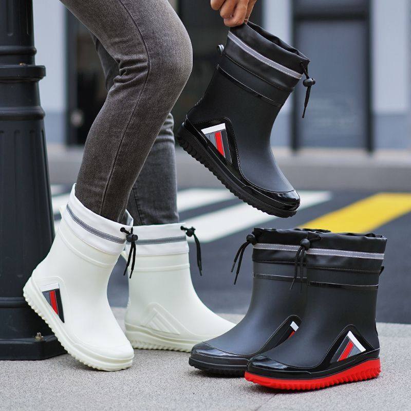 厨房防滑雨鞋男款收口新款防水耐磨户外水靴厨房防滑工作胶鞋加绒