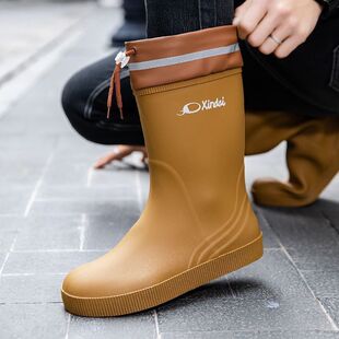 厨房防滑中筒雨鞋男款外穿新款束口水鞋男女通用食品厂专用白色雨