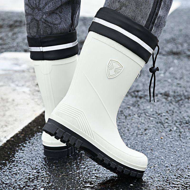 厨房防滑加厚雨鞋男款外卖雨鞋工地冬天加可拆棉防寒保暖高档厚底