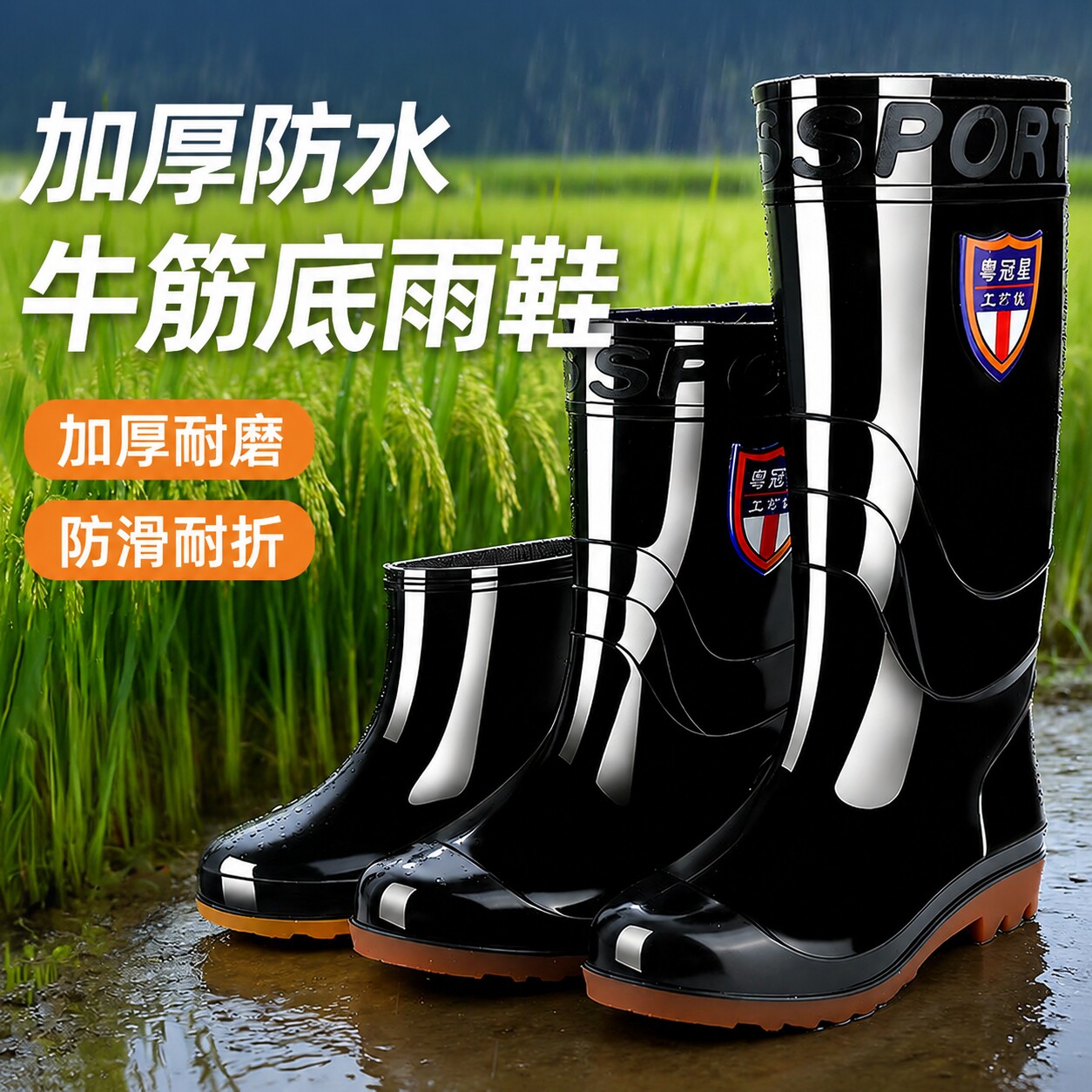 男士高筒防水防滑防臭耐磨雨靴
