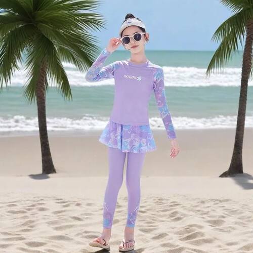泳衣儿童女孩2025新款分体长袖长裤防晒速干小中大童套装洋气甜美