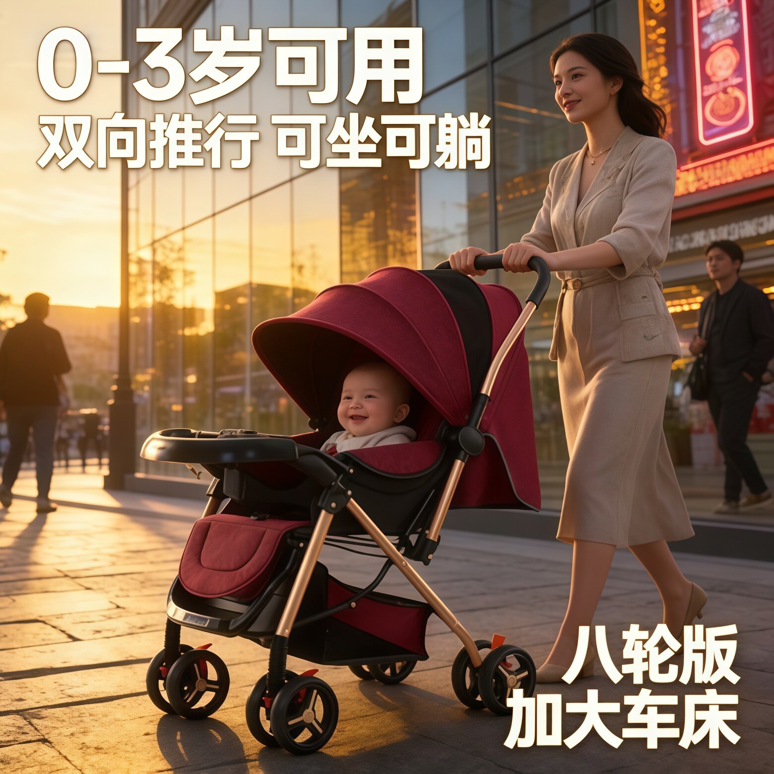 婴儿推车可坐可躺0到3岁双向轻便折叠高景观新生儿宝宝避震手推车