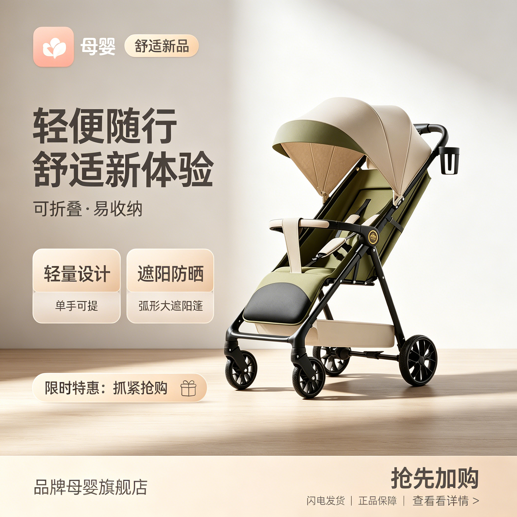 【一键折叠】四季款口袋车可坐躺