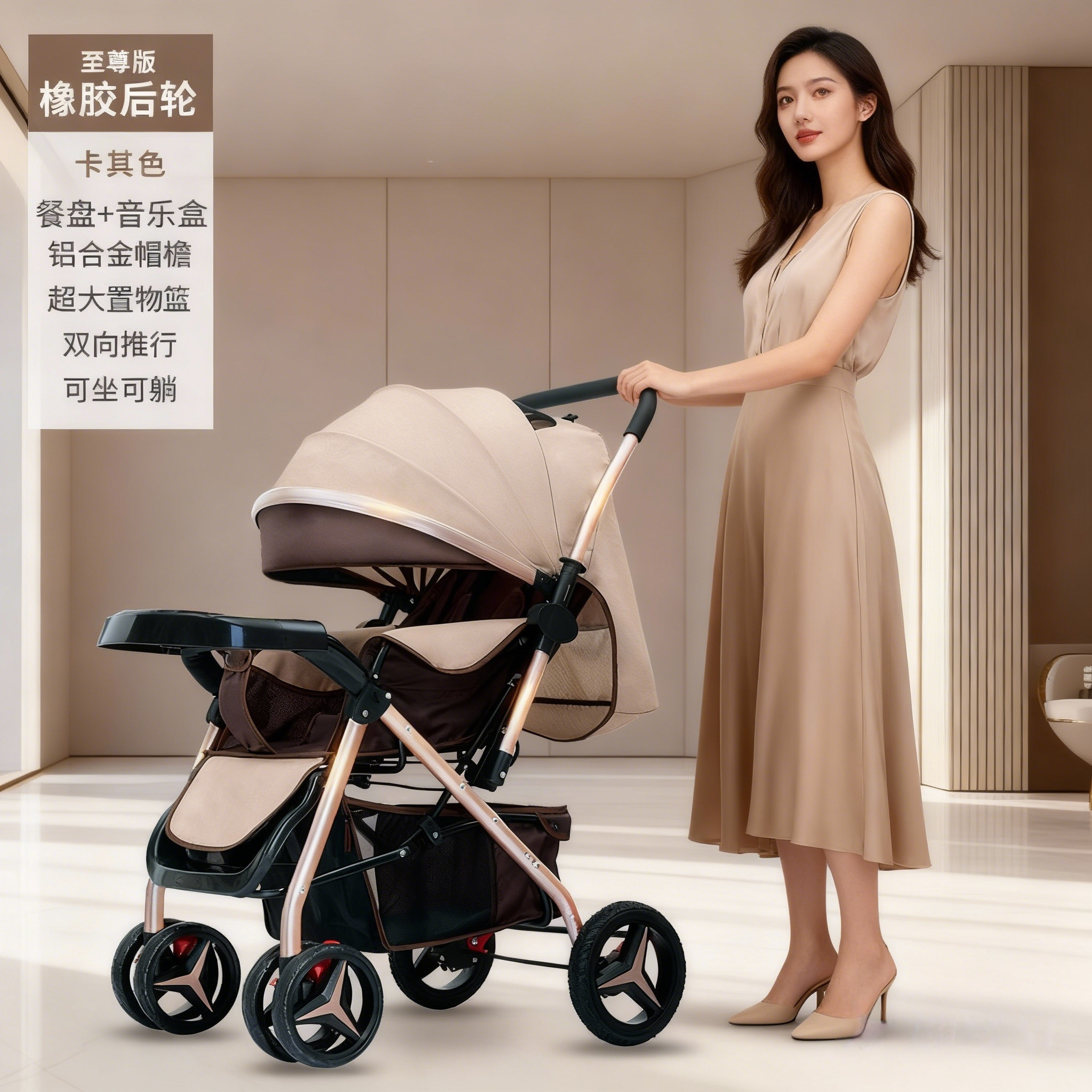 四轮避震婴儿推车可坐可躺可换向