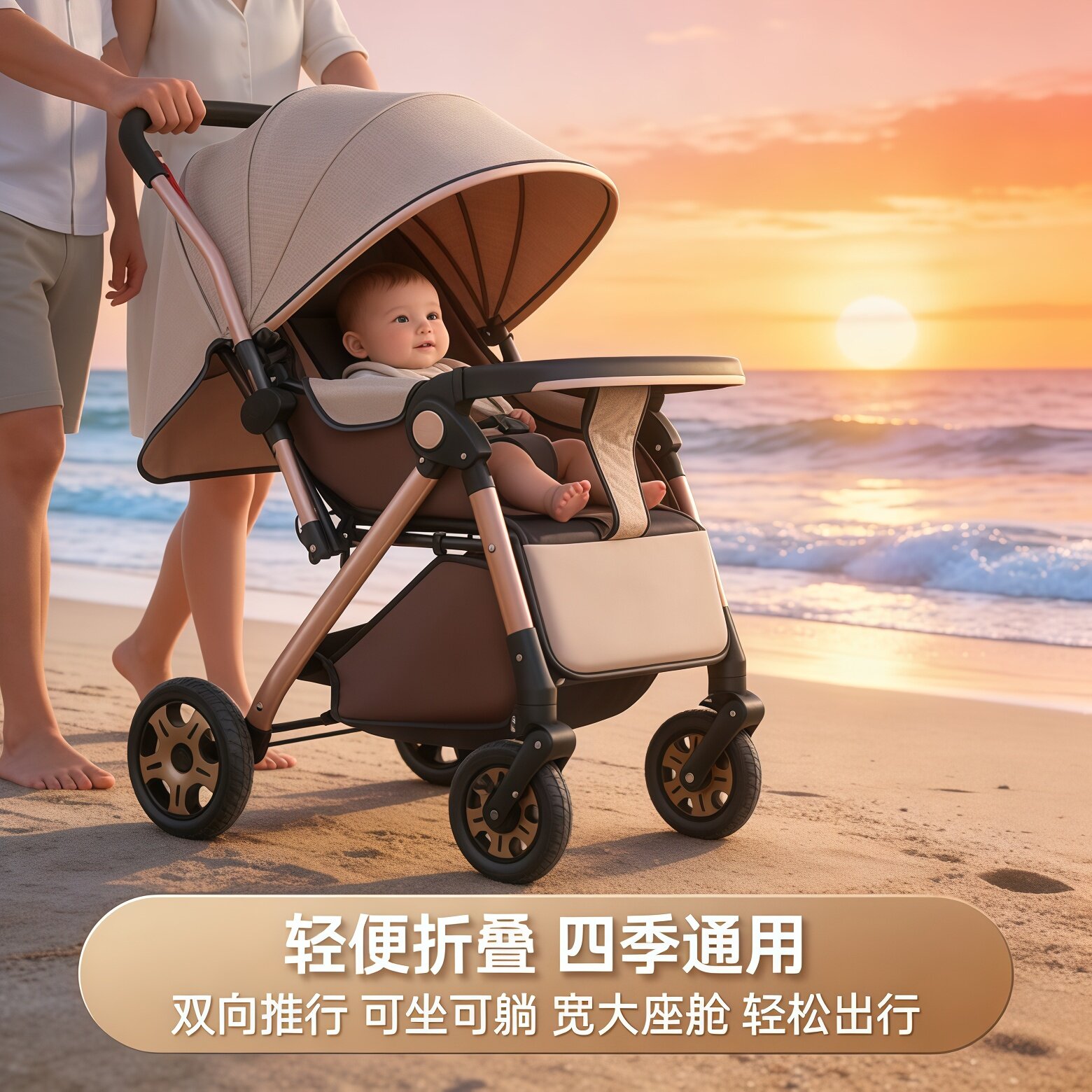 轻便可折叠婴儿推车可坐躺睡一键收车双向四轮避震新生儿宝宝推车