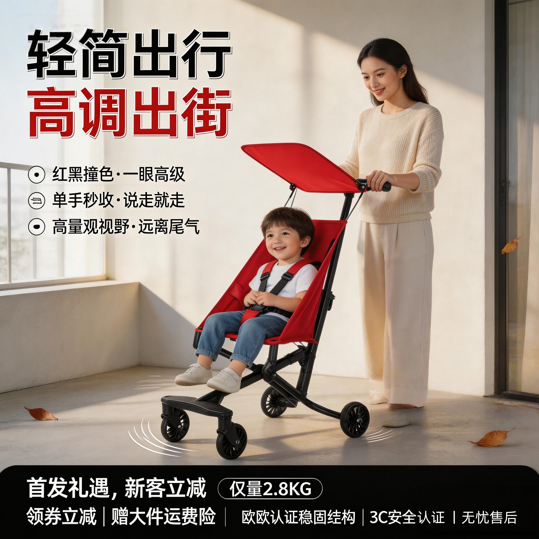 超轻便简易儿童推车遛娃神器口袋伞车可折叠大童6岁以上溜娃旅行.