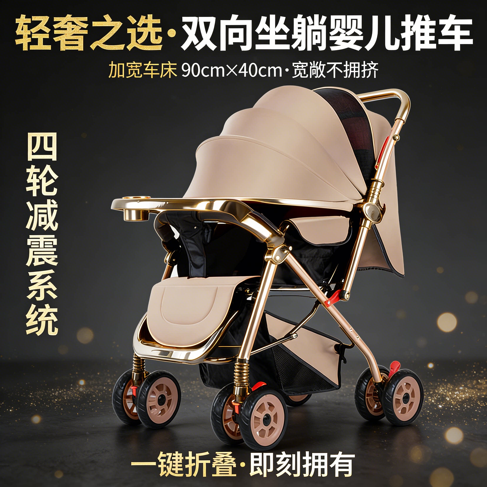 新款四轮伞车轻便婴儿推车可坐可躺可折叠双向儿童宝宝四轮避震好