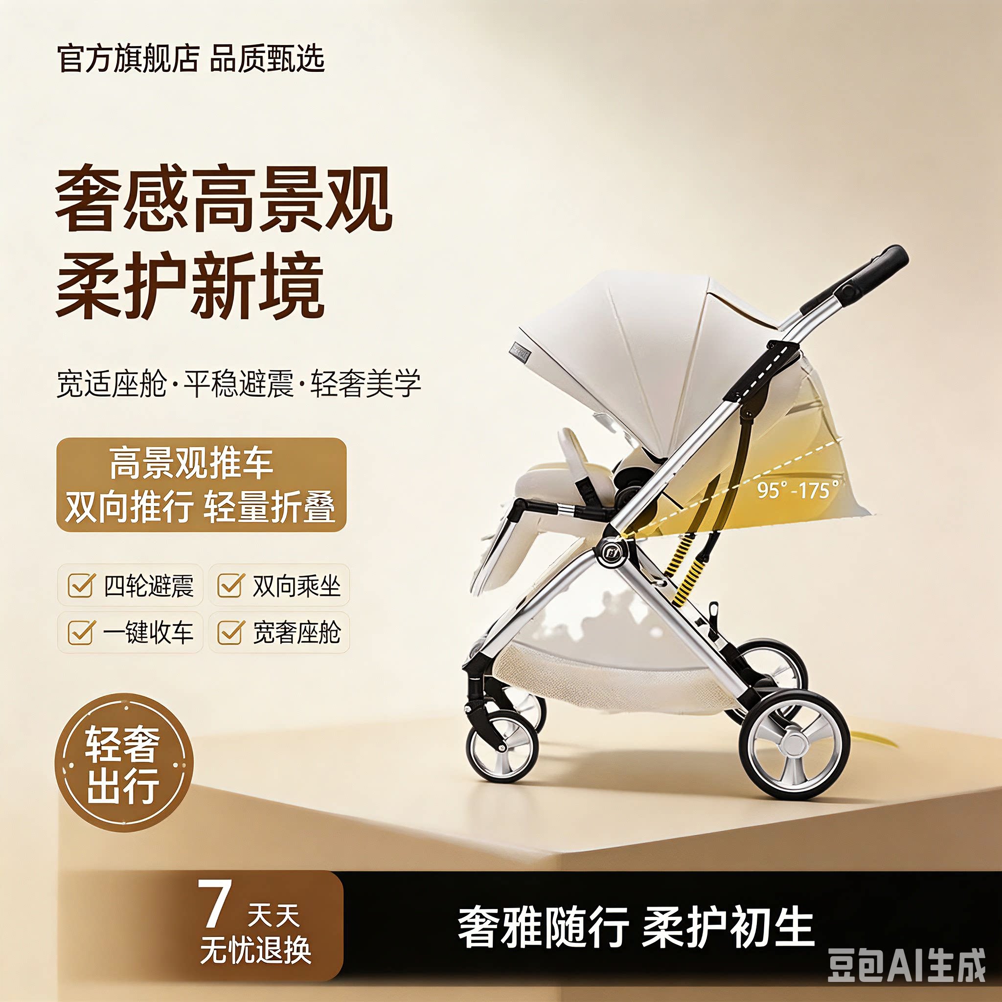 【轻量便携】双向高景观减震推车