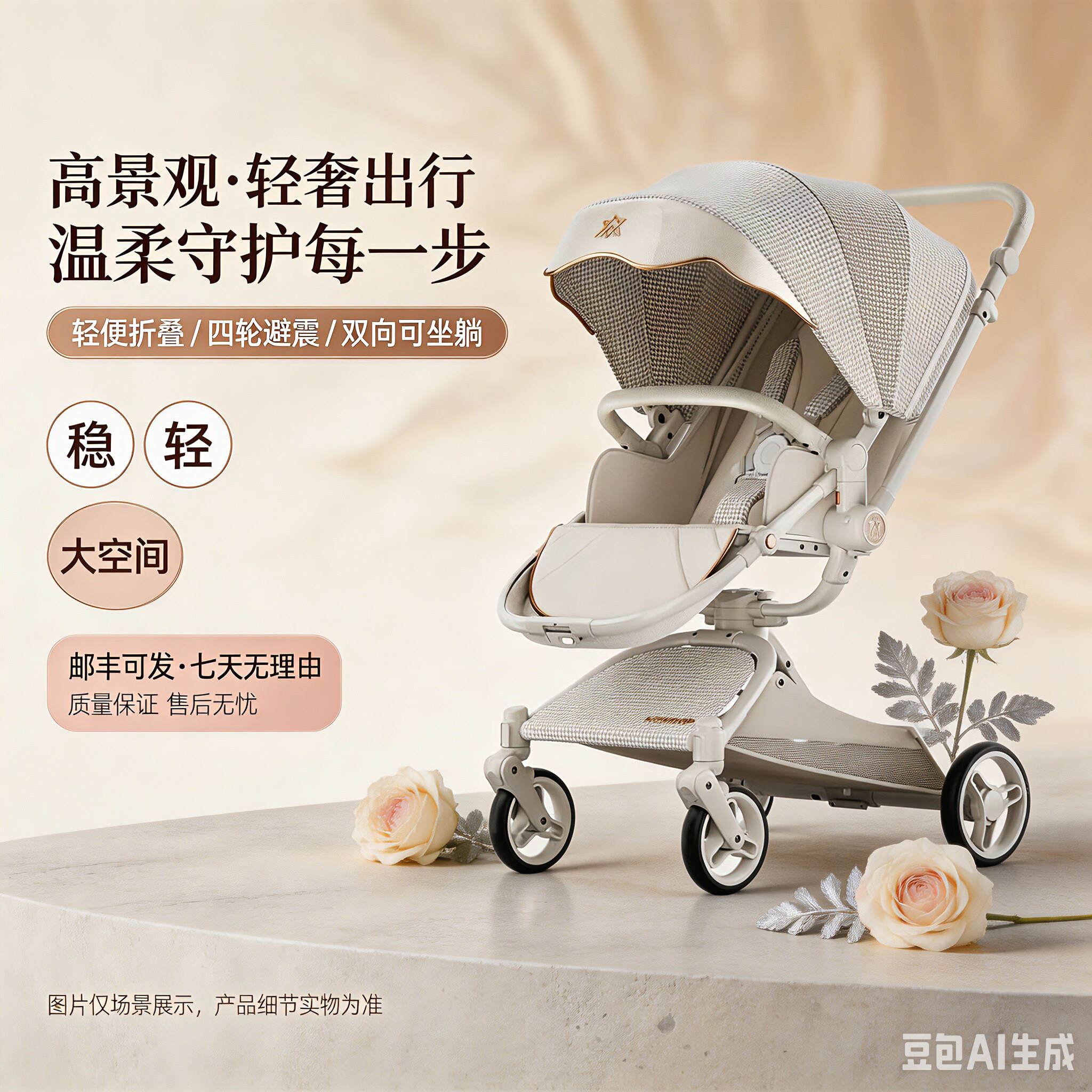 婴儿推车新生儿折叠换向车宝宝可坐躺儿童轻便手推车铝合金多功能