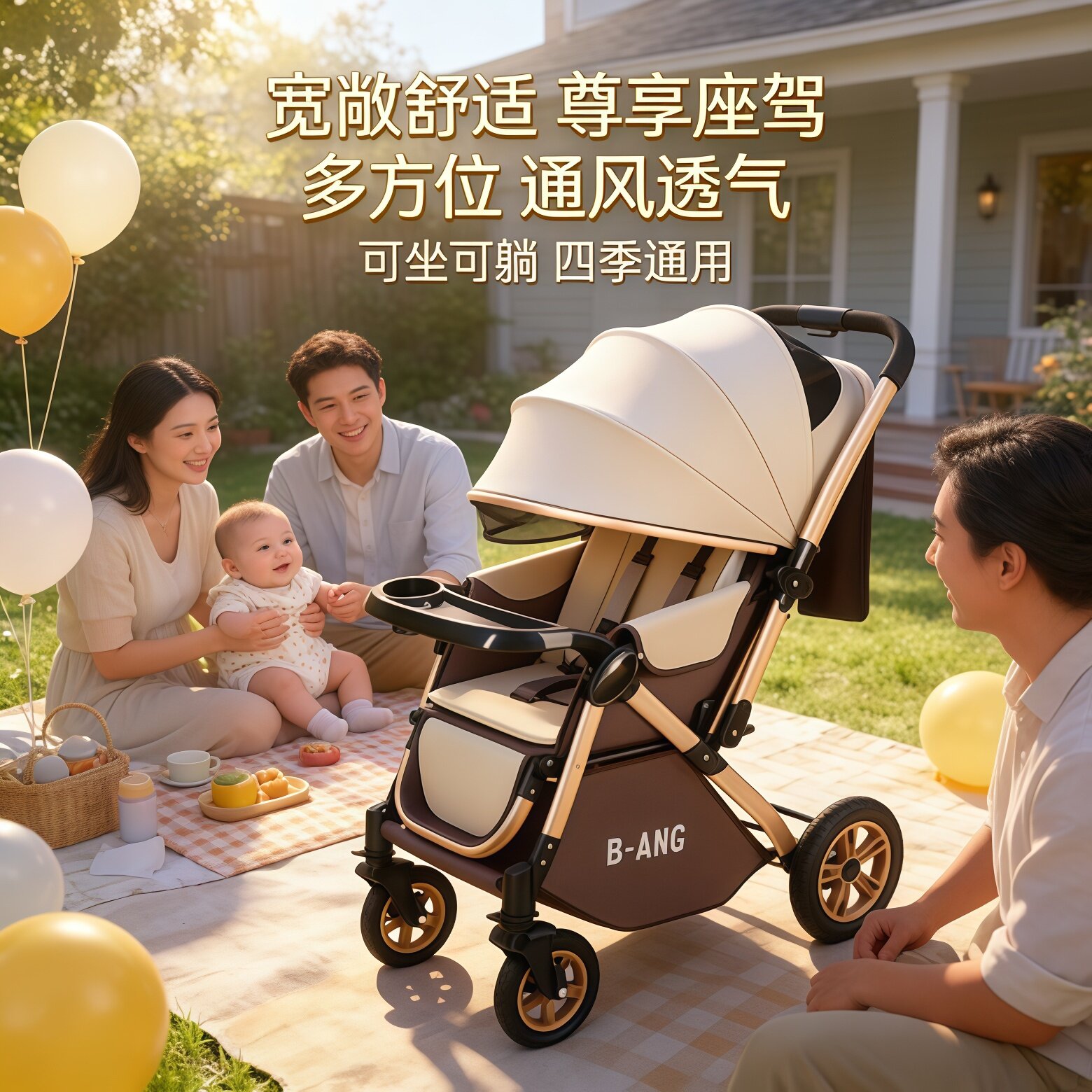 婴儿车推车可坐可躺0到3岁一键折叠轻便儿童新生宝宝婴儿推车双向