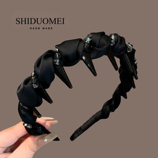 水晶发箍女2025年新款 褶皱高颅顶麻花辫头箍高级感压发防滑发卡子