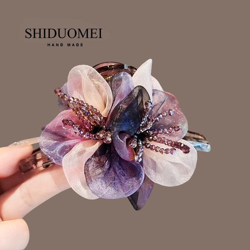 法式晕染梦幻紫色花朵抓夹女大号