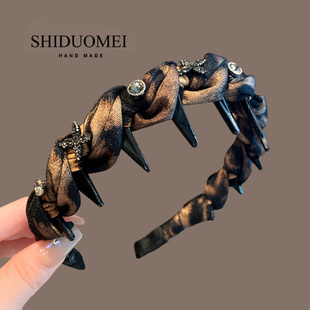 豹纹编织发箍女2025年早秋新款时尚防滑带齿头箍气质增高炉顶发卡