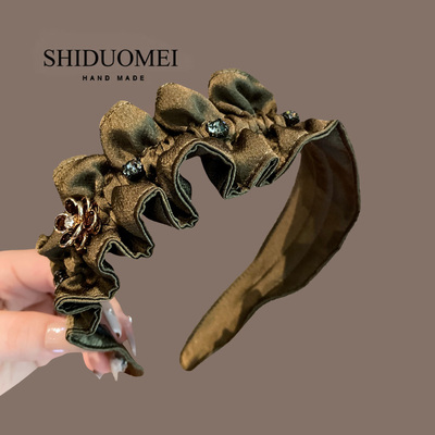 高端复古褶皱木耳花边发箍百搭