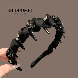 韩国2025新款带齿水钻发箍女高级感复古头箍高颅顶珍珠洗脸压发卡