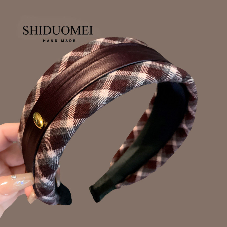 法式高级感红色格纹发箍女