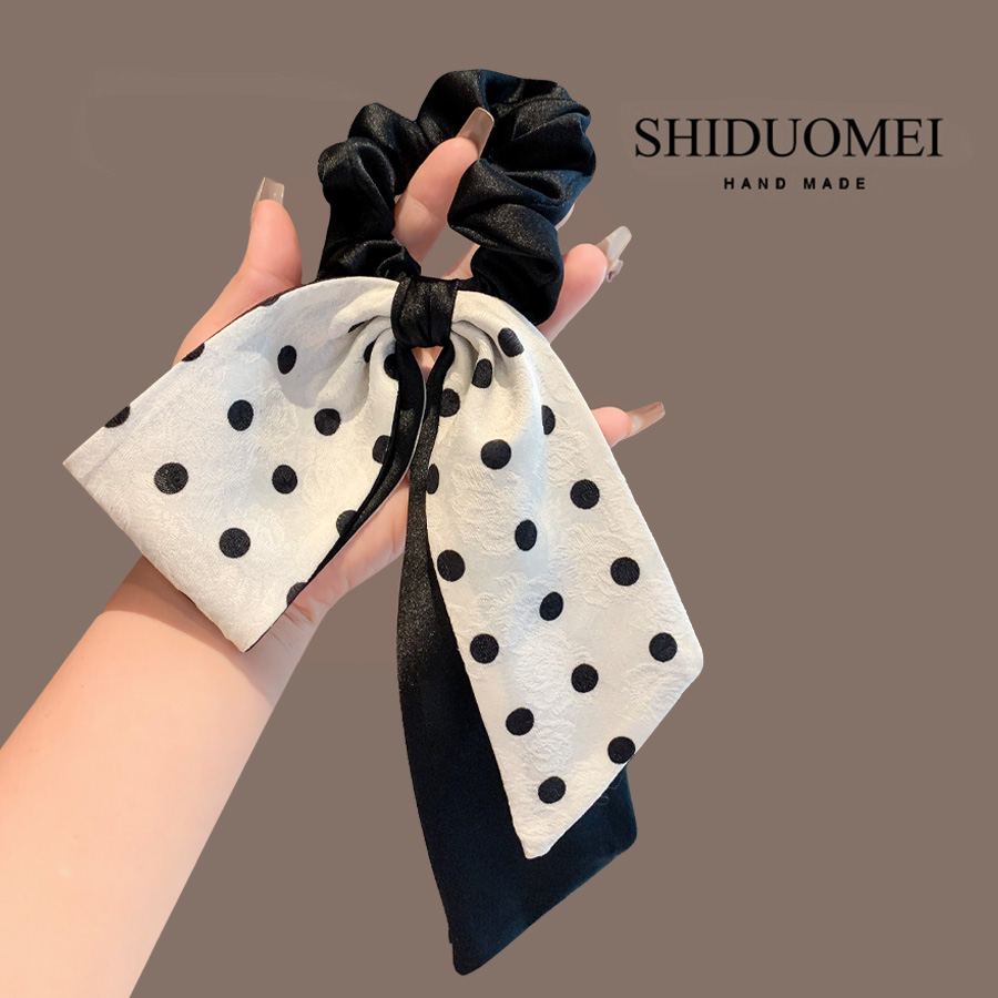 韩系波点飘带蝴蝶结发圈高弹力