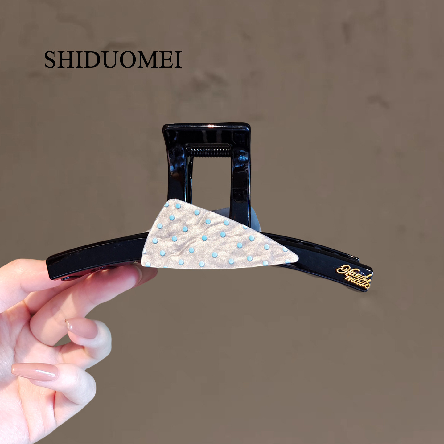 韩系甜美百搭波点醋酸三角抓夹