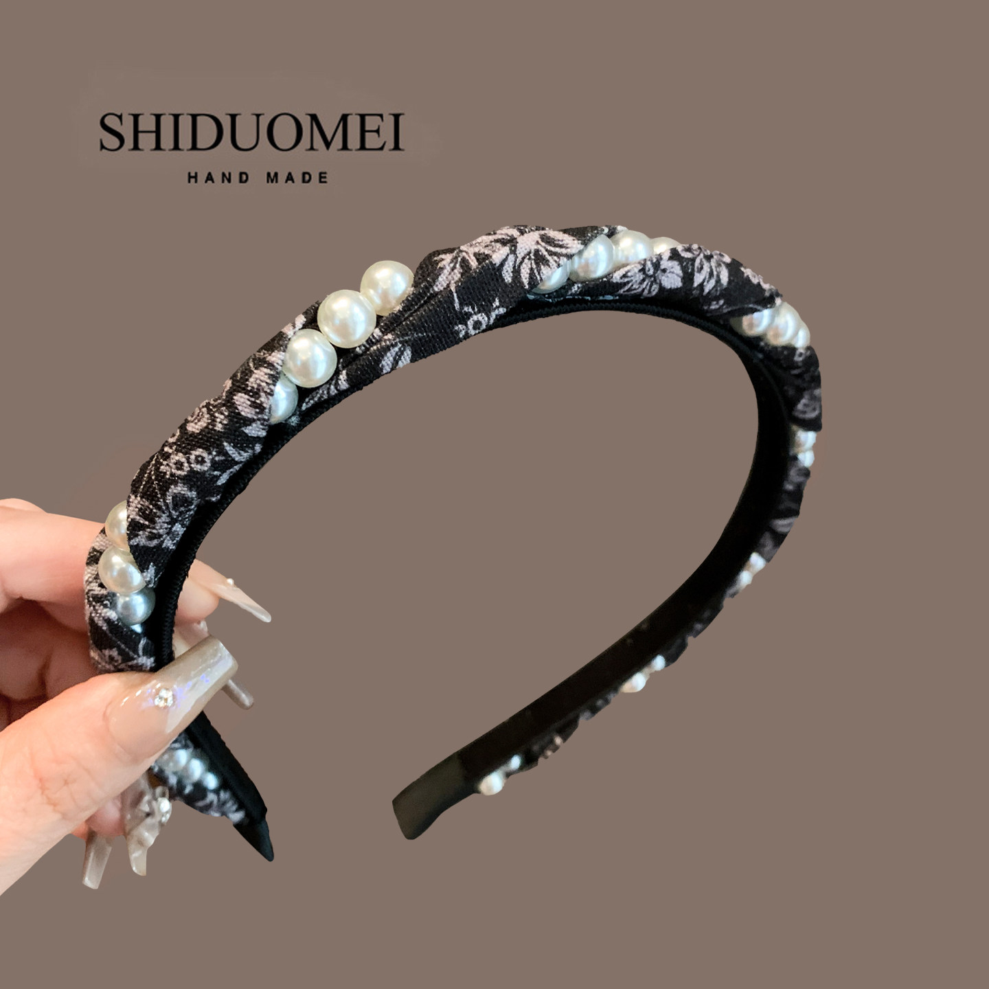 高颅顶发箍女2026年新款珍珠缠绕小碎花麻花辫头箍显脸小细款发卡