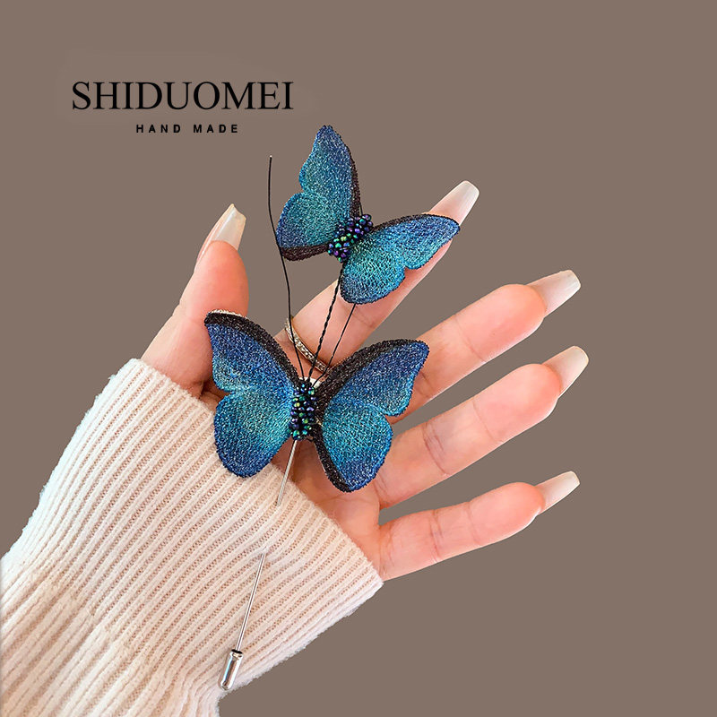 轻盈复古刺绣蝴蝶胸针手作水晶窜珠长款别针配饰优雅精致胸花装饰,饰品/流行首饰/时尚饰品新,胸针,淘宝优惠券,粉丝福利购,淘宝优惠卷