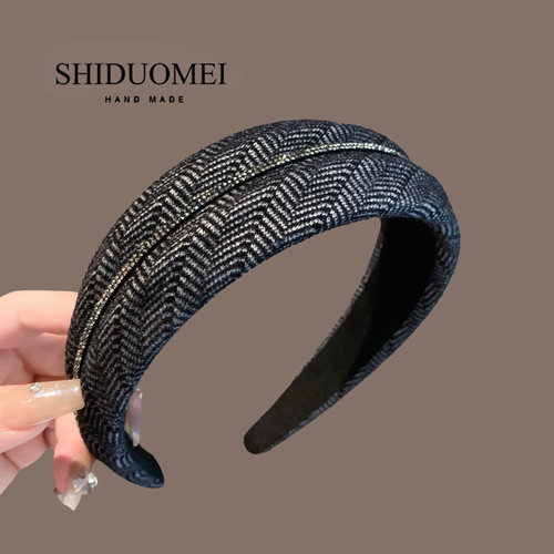 饰多美轻奢复古暗灰色条纹发箍