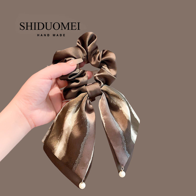复古咖色晕染珍珠飘带大蝴蝶结发绳女气质扎马尾头绳大肠圈发饰,饰品/流行首饰/时尚饰品新,发饰,淘宝优惠券,粉丝福利购,淘宝优惠卷