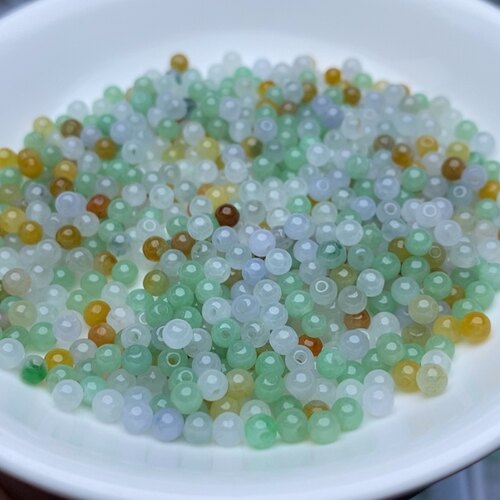 翡翠A货卡3.5mm高品质冰种三彩小米珠50颗