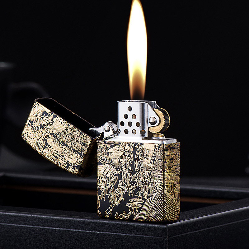 ZORRO佐罗唐草嵌紫铜标煤油打火机纯铜精雕深雕复古高档送友礼物