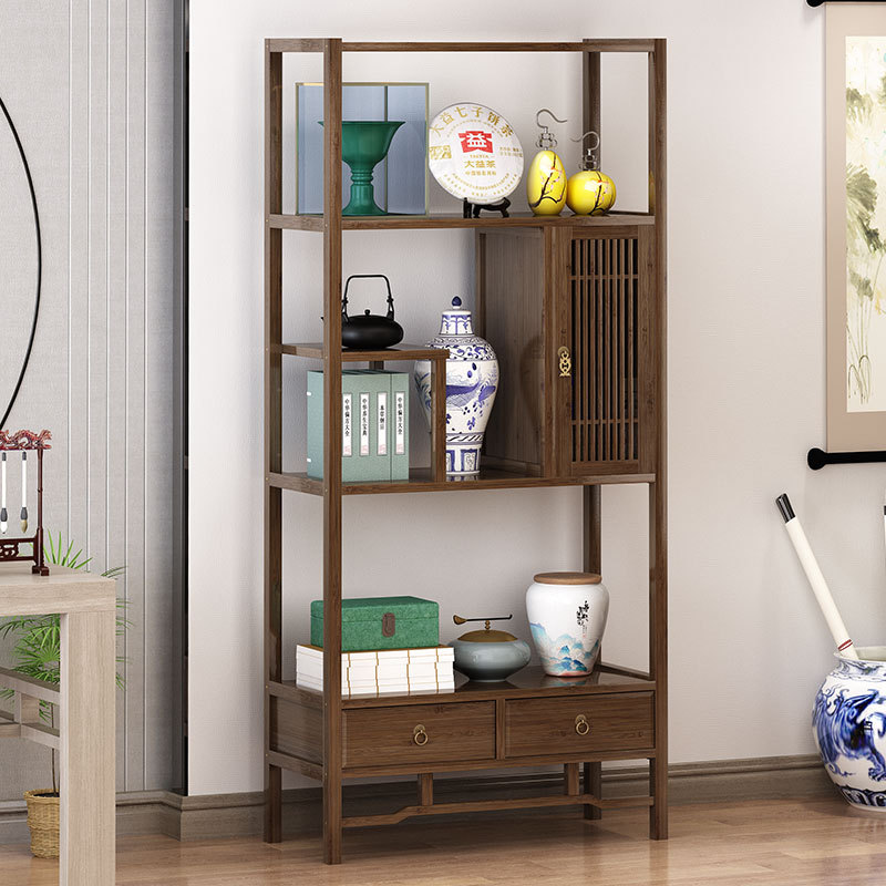 新中式博古架实木茶架展示架摆件古董多宝阁茶叶架子收纳柜置物架