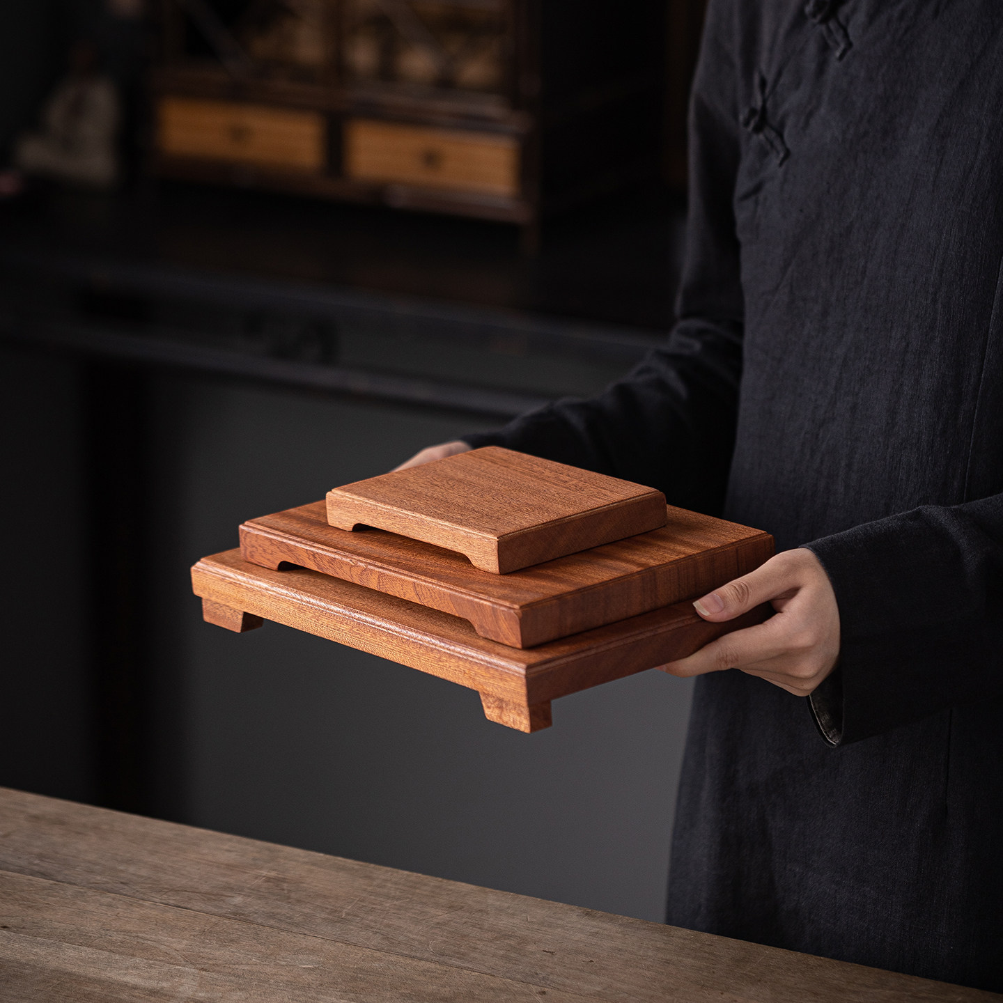 沙比利实木长方正方形底座摆件鱼缸花瓶盆景佛像瓷器工艺品木托架