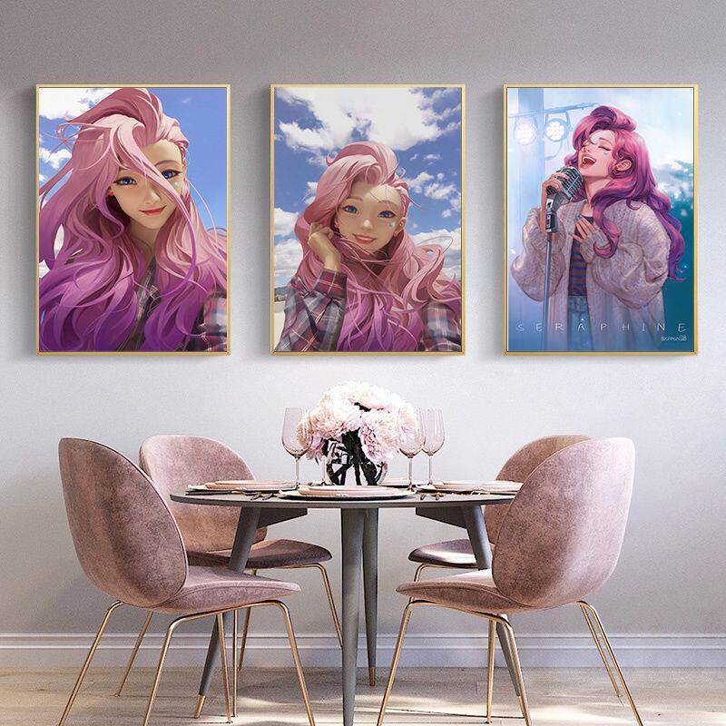 电竞酒店装饰画萨拉芬尼kda海报挂画lol英雄联盟网吧房间走廊壁画