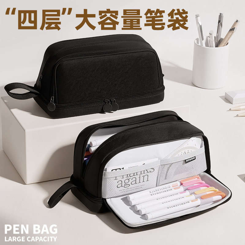 跨境新款四开笔袋多功能文具收纳学生铅笔袋爆款简约立体现货韩版