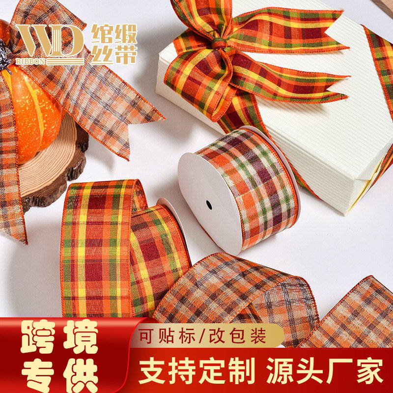 跨境圣诞节彩带RIBBON办公文化蝴蝶结感恩节装饰品秋收格子拷克带