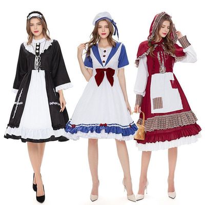 万圣节成人小红帽cosplay服 田园庄园农场maid女仆服装派对演出服