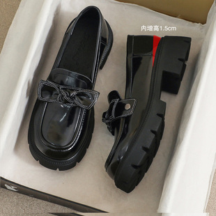 牛皮~厚底学院乐福鞋女2025秋冬新款一脚蹬增高单鞋日系jk小皮鞋