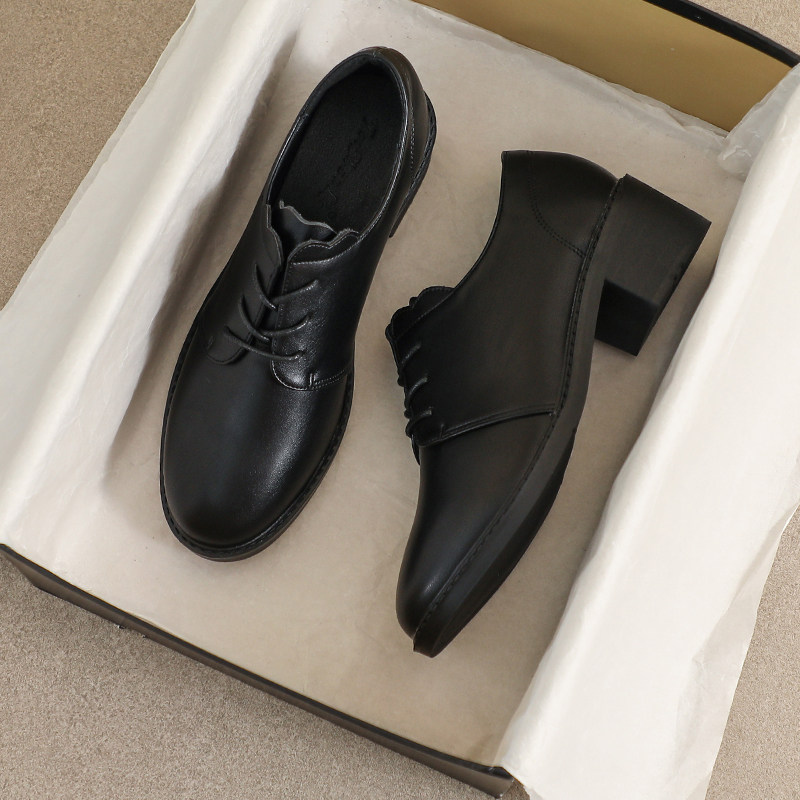 牛皮版~高跟乐福鞋女2026冬季新款英伦风百搭黑色单鞋加绒小皮鞋