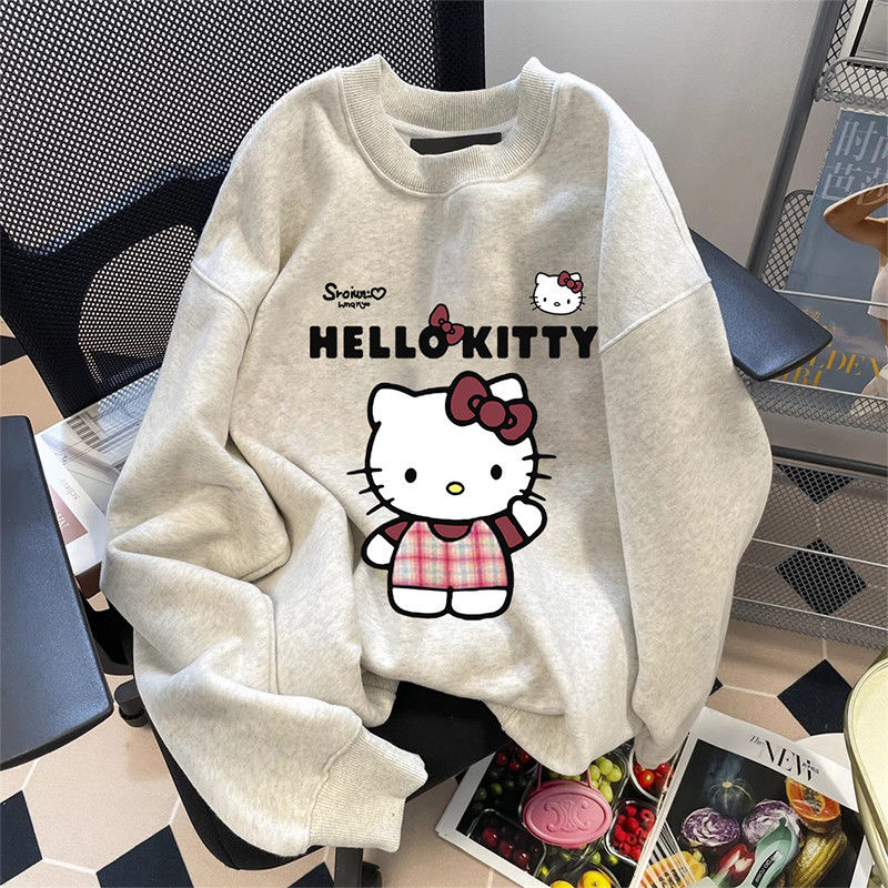 美式显瘦hellokitty凯蒂猫卫衣女无帽套头宽松学生百搭长袖上衣潮