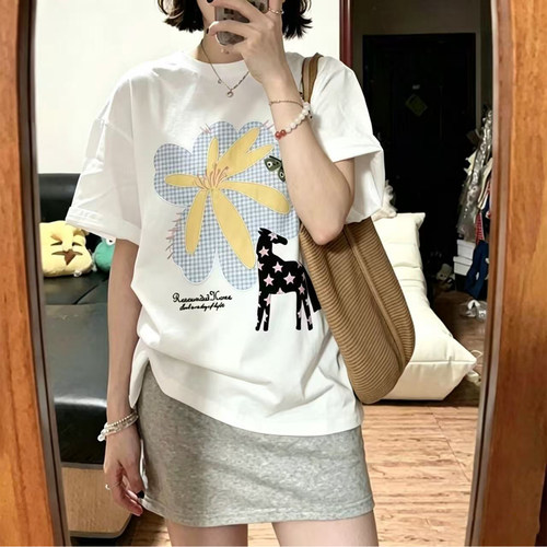 大码女装纯棉短袖T恤胖mm遮肚ins