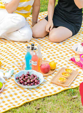 2米花色牛津布野餐垫防水黄色格子折叠野餐垫户外野餐垫防潮垫