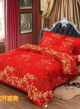 纯棉加厚磨毛被套单件大红色婚庆双人200x230全棉被罩180x220x240