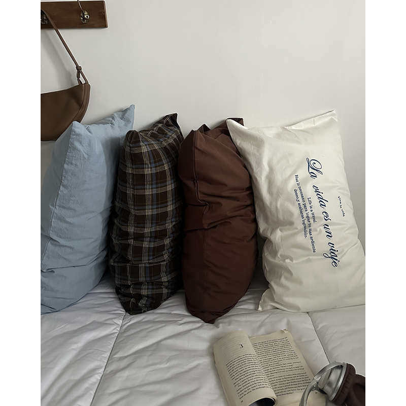 复古格子单品搭配纯棉全棉枕套一对装枕芯内套单个48x74cm枕头套